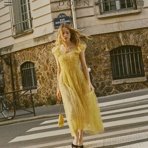 NWOT Doen Pamelina Dress Small yellow lace